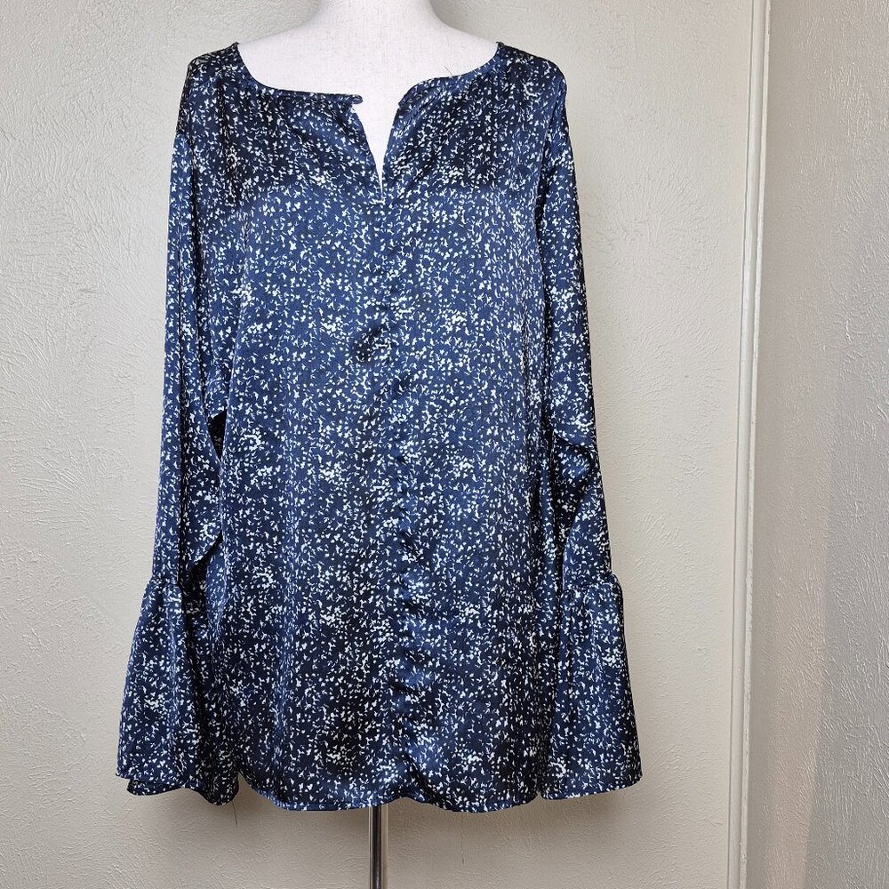 Womens Long Sleeves Top Blouse Blue Size 3X A650A